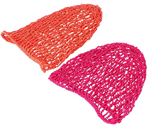 SAFIGLE 2 Stück Handgefertigte Lange Schlafmütze Aus Netz Haarschutz Haarnetzmütze Für Damen Dehnbar in Rosa Und Orange Für Nachtwäsche Und Schutz Der Frisur