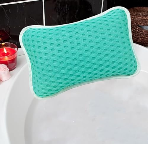 Badewannenkissen für Badewanne, Whirlpool, Kopf- und Nackenstütze mit 2 starken Saugnäpfen, Grün