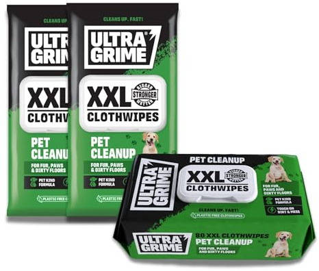 UltraGrime Pet Cleaning Wet Wipes for Dogs & Cats - Extra Large Dog Wipes for Paws, Eyes & Ears - Gentle Pet Grooming Wipes for Everyday Cleaning – (Pack of 160)