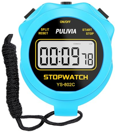 Cronometro Sportivo con Pulsante Silenzioso e ON/OFF, Senza Orologio né Calendario per un Facile Utilizzo, Cronometro Digitale PULIVIA per Bambini, Allenatori, Allenamento e Corsa, Blu