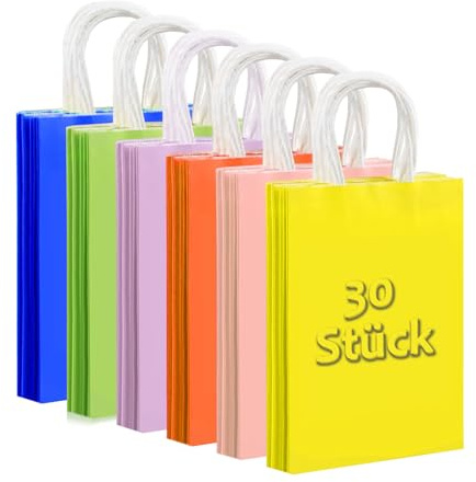 30 Stück Papiertüten Bunt, Papiertüten mit Henkel, Bunte Geschenktüten, Candy Tüten zum Verpacken, Mitgebseltüten, Hochzeiten Verpackungen (Mehrere Farben, 15 × 8 × 21CM)