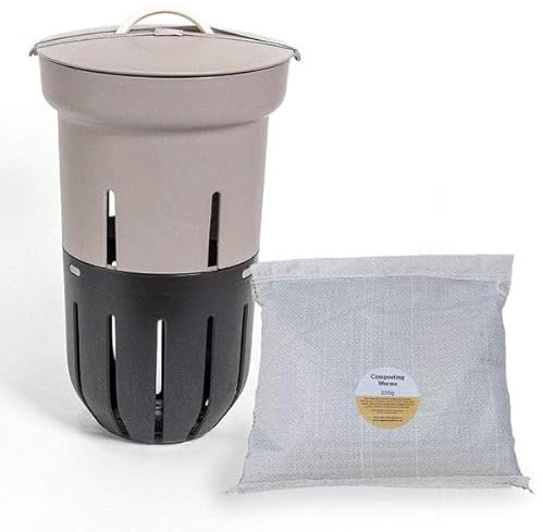 Wiggly Wigglers Worm Composter for Raised Beds 12L - Worm Farm in Ground That Turns Your Waste to Compost - Worm Bin Plastic Worm Composting Bin (Taupe)