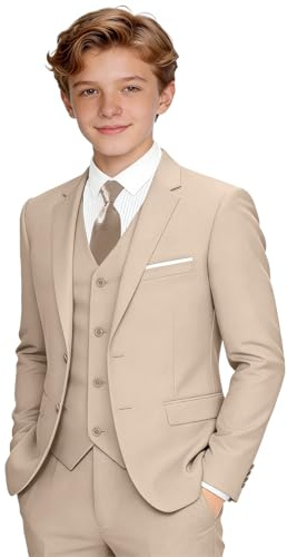 Boihedy Jungenanzüge für Kinder, formelles Anzug-Set, komplettes Outfit, 5 x Champagner, 140