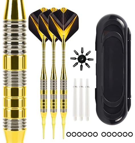 Mhekrep Freccette con punta in plastica, 21 grammi, set di 3 freccette professionali morbide, accessori per freccette per bersaglio elettronico con scatola di immagazzinaggio (giallo)