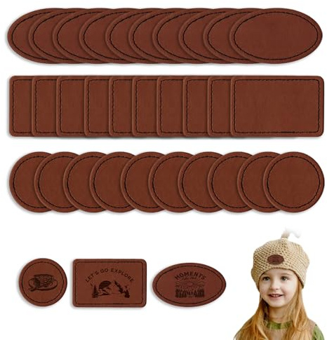 30 Stück Leere Kunstleder Flicken, Lederflicken Selbstklebend Set, Rechteckigem Rundem Ovalem Blanko Leder Patch Kunstleder Selbstklebend für Hüte Schuhe Jeans Jacken Taschen