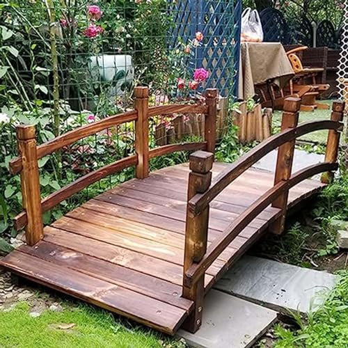 Gartenbrücke aus Holz, traditionelle Bogen-Fußbrücke mit Sicherheitsseitennägeln für dekorativen Teich, Hinterhof, Bachlauf und Gartenlandschaftsverschönerung