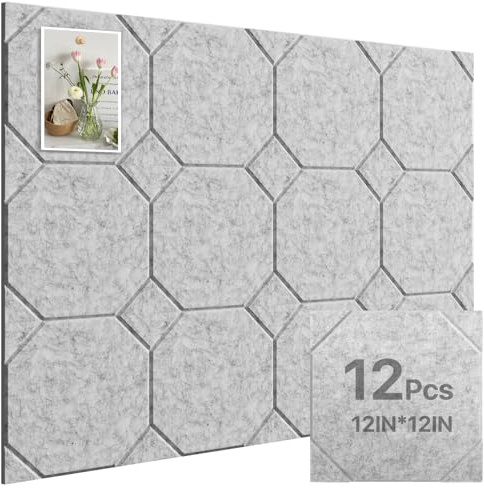 Woovio Large Cork Boards for Walls 120X90cm, Felt Bulletin Boards with Self Adhesive, 12 Pack Felt Wall Tiles Alternative Pin Board Cork Boards for Office Classroom Wall Decor Grey