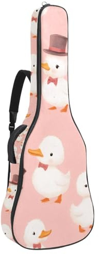 KengjuTesu 43 Zoll Akustikgitarre Softcase mit Rucksackgurt und 2 Taschen Weiße Bögen Ente, Keine Polsterung Rucksack Wasserdicht Oxford Tuch Bassgitarre Gigbag für Konzertgitarren, Mehrfarbig 1