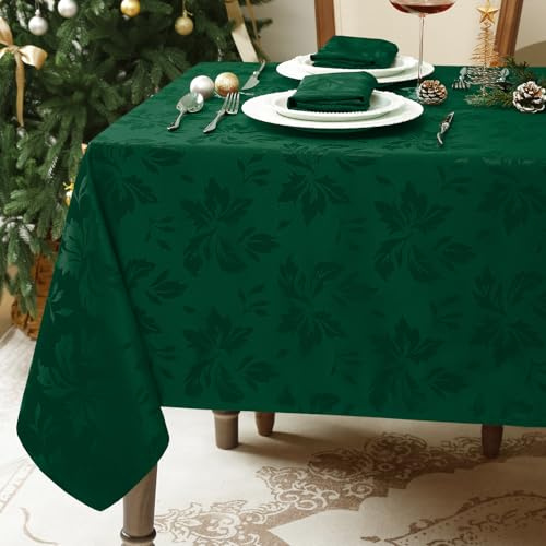 Romanstile dark Green Christmas Table Cloth Rectangular 140x200 cm (55x79 inch),Water-Repellent Jacquard Fabric,Wipe Clean,Elegant Floral Xmas Tablecloth for Holiday Dining,Christmas Dinner,New Year
