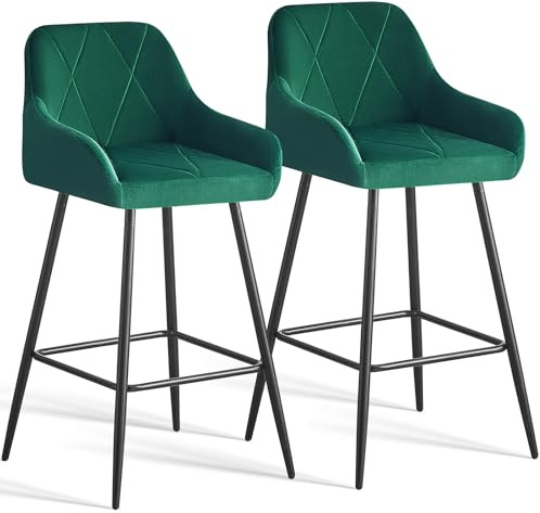 AINPECCA Barhocker 2er Set aus Samt Designer Barstuhl mit Armlehne und Metallbeine Gepolsterter Tresenhocker Bistrohocker für Bar Bistro Café Küche(2, grün)