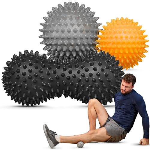 TREX SPORT Massageball Set 3 Stück TX-003MSB | ø7–9cm Massage Bälle | Selbstmassage Igelball, Faszienball, Duoball, Noppenball für Beine, Füße, Hände, Rücken