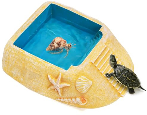 Jowgut Gamelle à eau pour crabe ermite avec rampe d'escalade, pour reptile, nourriture de piscine, accessoire d'aquarium pour tortue, lézard, grenouille, gecko