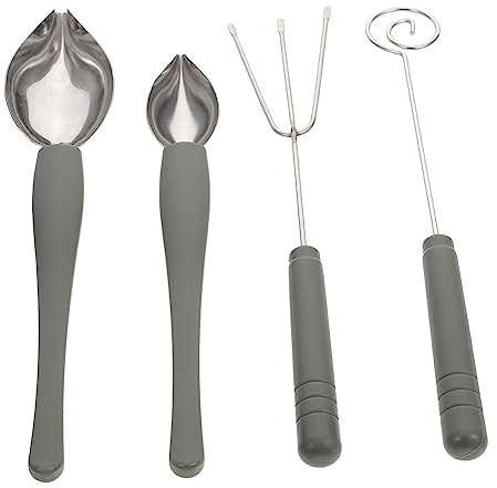 FUNNETOYU Stainless Steel Sauce Painting Spoon Set 4pcs Including Small Large Culinary Spoons, Chocolate Fork Picks for Fondue and Dessert Decorating, Kitchen Baking Accessories for Home
