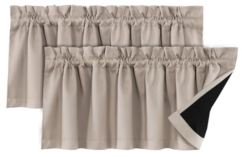 Odot 2pcs Tenda Corta per Finestra Cucina, Tende da Bistrot Cucina Mantovane Corte Design per Decorazione Interni Finestre Piccole Soggiorno Camera da Letto Camper Bagno (Cachi,132cmx45cm)