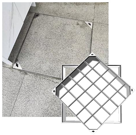 Stainless Steel Drainage Grate with Retractable Handle, 39-32 Inch Inground Square Cover for Landscaping, Hidden Access for Septic Tanks and Water Features