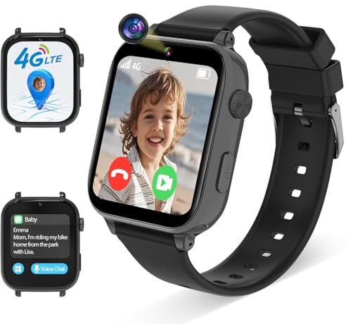 4G Smartwatch Bambina, Smartwatch Bambini con GPS, Orologio Bambino Videochiamata Chat Vocale, WIFI Ricezione SMS Sveglia SOS Modalità Scuola Contapassi, Regali per Bambini Dai 4 Anni in Su, Nero