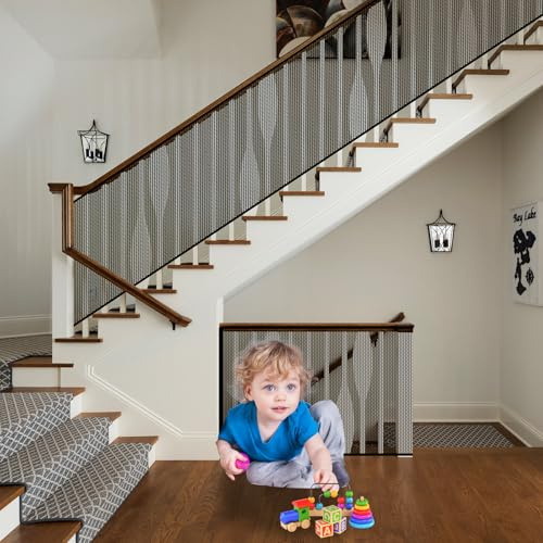 Treppennetz 95 x 750 cm, Kinder Treppenschutznetz, Balkon Schutznetz mit Nylonseil Langer Schnallenriemen für Kinder Baby Haustiere, Schwarz