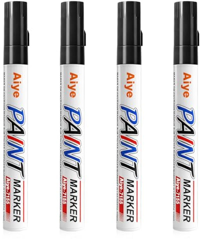 AMFUN 4 snabbtorkande lackpenna, permanent markör, vattentät penna, fin rund spets 2 mm, för kartong, plast, trä, metall, koppar, glas (svart)