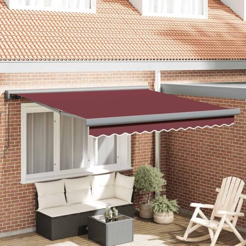 Mokuyary Markis, manuell, vinröd, 300 x 250 cm, klämmarkis med handvev, balkongmarkis solskydd för balkong, terrass, trädgård, veranda