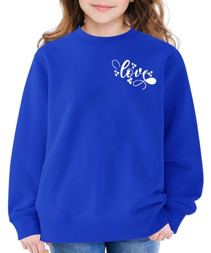 Mjjsk flickor hjärta grafisk tröja barn rund hals långärmad ledig tröja mode pullover toppar barn komfort mjuka kläder, BLÅ, 13-14 Years