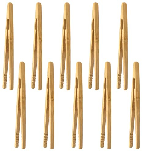 10 stycken trätång kök bambu rosttång 18 cm kökstång trä liten | Återanvändbar gurktång rosttång grilltänger trä hot pot tillbehör för bröd sallad rostat bröd frukt korean BBQ hot pot buffé