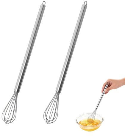 LOLANIUT Lot de 2 petits fouet cuisine 23 cm, acier inoxydable, mini-fouet, batteur manuel pour faire mousser, mélanger, fouetter et remuer, idéal pour les tasses et les desserts