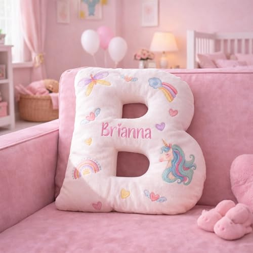 HHLYN14 Custom Baby Girl Letter Pillow with Personalized Name, Soft Alphabet Cushion Featuring Princess Unicorn Rainbow Illustration, Charming Nursery Room Decor Gift for Newborn Birthday Baby Shower