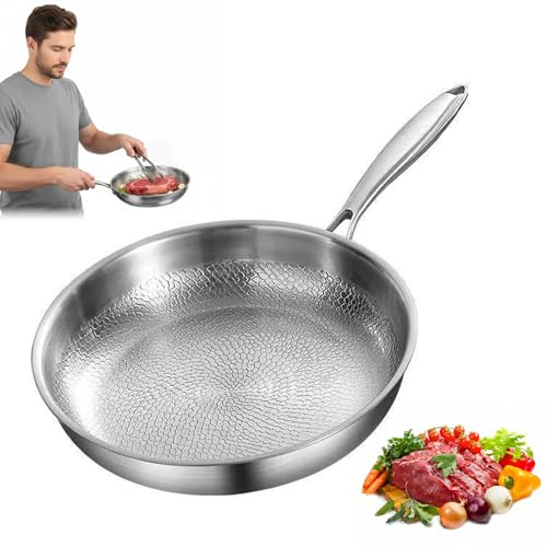 Reiteag Sarten Mireve Acero 304, Sarten Mireve Titanio Grado Medico, Sartén Profesional de Titanio Puro Con Acabado Martillado, Calentamiento Rápido, Duradera Y Fácil De Limpiar, No Lid (28cm)
