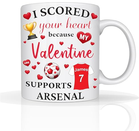 Star Online Personalised Valentine’s Mug Gifts for Him & Her, Football Lover “I Scored Your Heart” 11oz Ceramic Coffee Cup Romantic Gift for Boyfriend, Husband or Girlfriend (Arsenal)