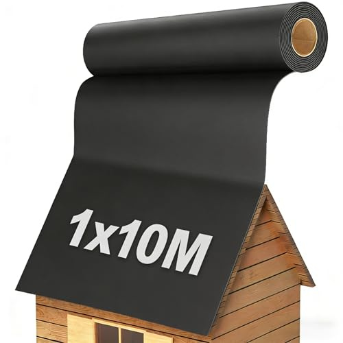 EPDM Dachfolie Selbstklebend for Flat Roofs, 1 x10M/1.5mm Dicke/Langlebigere Alternative zu Dachpappe für Gartenhäuser, Garagendächer und Schuppen