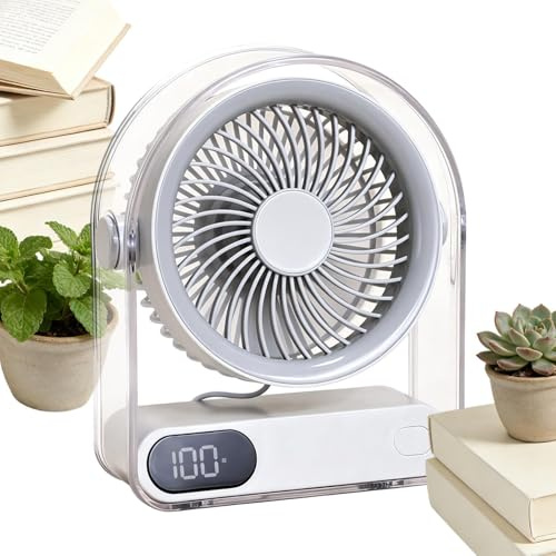 Generico Ventilatore da Tavolo Ricaricabile - Display Digitale Regolabile a 90 Gradi, 5 Velocità - Ventilatore Desktop Silenzioso - per Camera da, Comodino, Cucina, Piano di Lavoro, Ufficio,