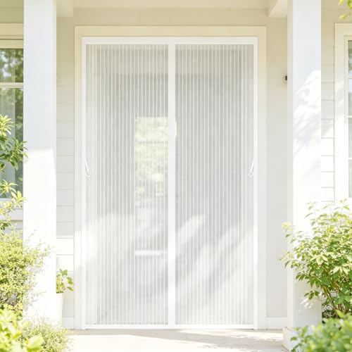 Mosquitera Puerta Magnética 215 x 158 cm Mantiene El Aire Fresco Dentro y Los Bichos Fuera Cortina Protección Contra Insectos para Puertas Puerta Del Balcón, Patio, Blanco