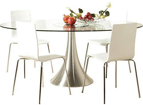 Kare Design Tisch Grande Possibilita, Weiß, Silber, 4-6 Personen, Ovaler Esszimmertisch, Minimalistisch, Essbereich, Retro-Style, Pflegeleicht, Sicherheitsglas Tischplatte, 76x120x180 cm (HxBxT)