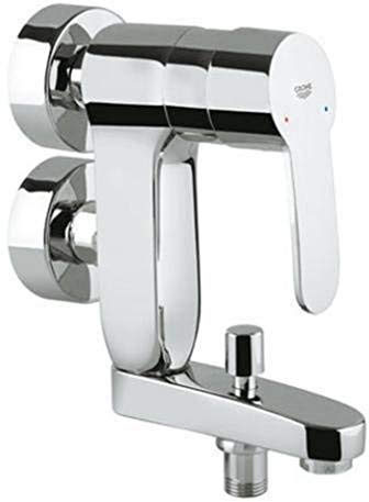 GROHE Eurostyle, Vertica-Badewannenarmatur (Duscharmatur mit arretierbarem Auslauf, einstellbare Mengenbegrenzung, automatische Umstellung Wanne/Brause, nach DIN 4109), chrom, 23301000