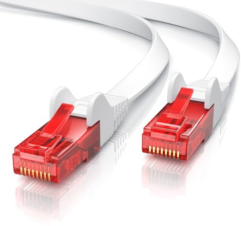 CSL - 15m Cat 6 Netzwerkkabel Flach - Gigabit Ethernet LAN - RJ45 Kabel Flachbandkabel Verlegekabel - 10 100 1000 Mbit s - Patchkabel Flachkabel - weiß