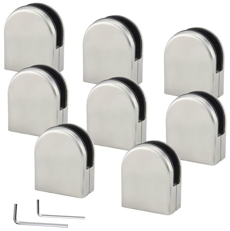 (Verbesserte Version) 8 x Edelstahl Stainless Steel 304 Klemmhalter Glasklemme Glasklemmhalter Glashalter Gelände Flach Anschluss Glass Clip Größe M 8-10mm von Discoball®
