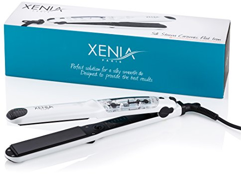 Xenia Paris XP Silk Steam Ceramic Steamer Flat Iron with Argan Infuser, White, 1.25 W