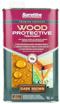 Barrettine Wood Protective Treatment (Dark Brown, 1L) - Ideal Treatment for Outdoor Treated Timber Structures. Wood Protector Oil with Water Repellent Qualities. UV & Fade Resistant.