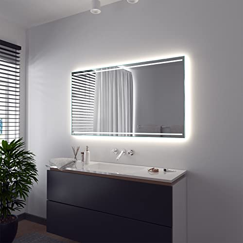 SARAR Badspiegel Spiegel Badezimmerspiegel mit LED-Beleuchtung 120x100 cm Made in Germany Wandspiegel Mirror Spiegel Bad mit Licht nach Maß Casoria