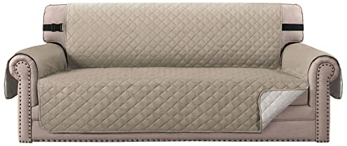 BellaHills Sofa Protectors for Pets/Dogs/Kids Sofa Covers 3 Seater Couch Covers Furniture Protector Covers Soft Quilted with Non Slip Strap Seat Width: 66 | 3 Seater, Khaki/Beige