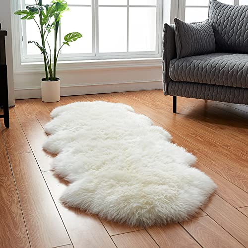 HEQUN Faux pelliccia di agnello di pecora tappeto, pelliccia sintetica decorativa Soffice Pelliccia di agnello imitazione Tappeto Longhair effetto pelliccia divano letto (60 X 160 CM, Bianco)