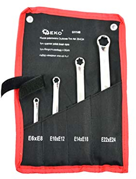 BSD Torx Ringschlüssel Set - Poliert Schraubenschlüssel Satz, Torx DoppelRingschlüsselsatz für E-Profil-Außenschrauben, Torx-Schraubenschlüssel Set E6-E24-4 Teilig