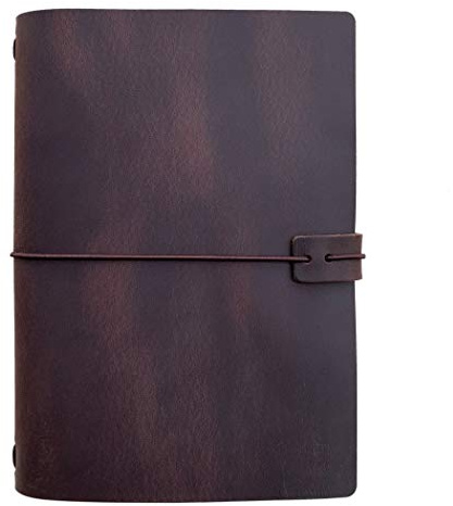 Påfyllningsbar läderresväska anteckningsbok – A5 resedagbok med fodrad insats, 20 x 14 cm, mörkbrun