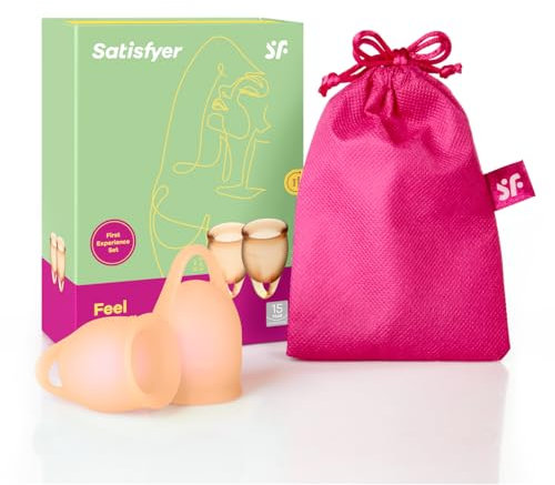 Satisfyer Feel Confident copa menstrual 2 piezas | Copas menstruales reutilizables y sostenibles, 15 y 20 ml | Limpieza fácil y cómoda | Protección duradera silicona médica: Naranja