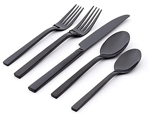 Oneida Silverware Set, Chefs Table Black 20 Piece Everyday Flatware Set, Service For 4, 18/0 Stainless Steel, Mirror Finish, Dishwasher Safe, Home And Kitchen Utensils Sets (Black, 20 Piece)