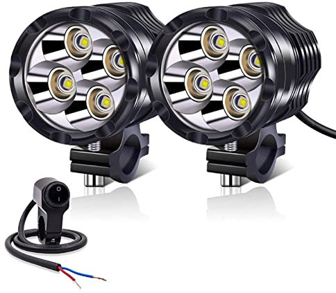 YnGia 2PCS Fari Fendinebbia a LED per Moto Con Interruttore Impermeabile, Luci Ausiliarie Universali Bianche DRL 12V 24V per ATV SUV Camion Barca Quad Scooter Auto Bici