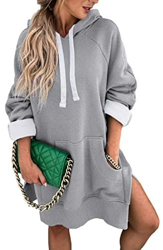 PRETTYGARDEN Sweatshirt for Women Fall Oversized Hoodie Dress,Light GreyM