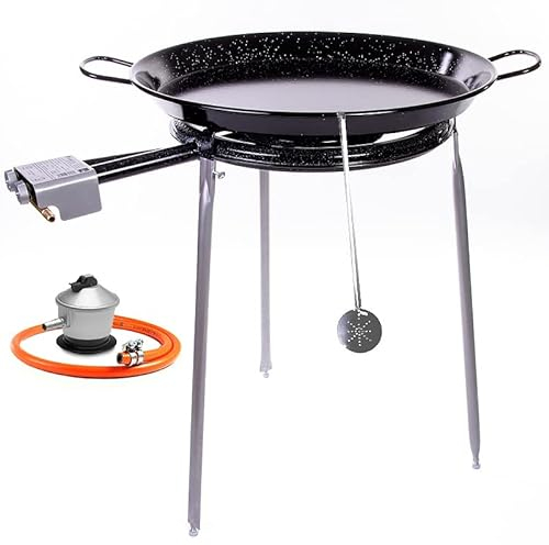 Kit paellero esmaltado Gama Alta con Paella de 60 cm Ø y patas regulables en altura.