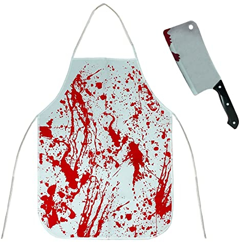 Teshijia 1 Set di Grembiule per Halloween, Grembiule sanguinoso, con Coltello sanguinoso, Decorazione per Halloween, Feste, Costume da Macellaio per Donne e Adulti