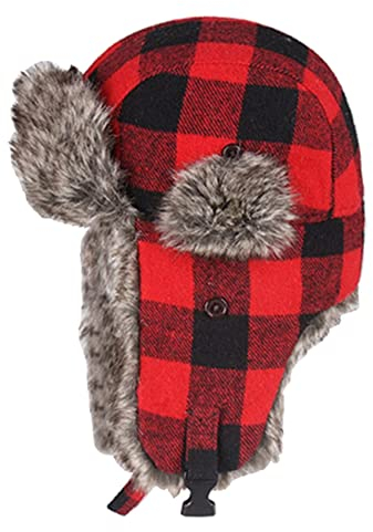 Ciamlir Russische Mütze Wintermützen Für Herren Bombermütze Rot Warm Earflap Cap Winddicht Frauen Dicker Karierter Russischer Uschanka-Hut Schwarz Blau, Rot, 56-58 cm